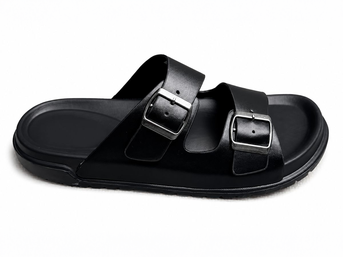 Double-Buckle Flat Casual Slide